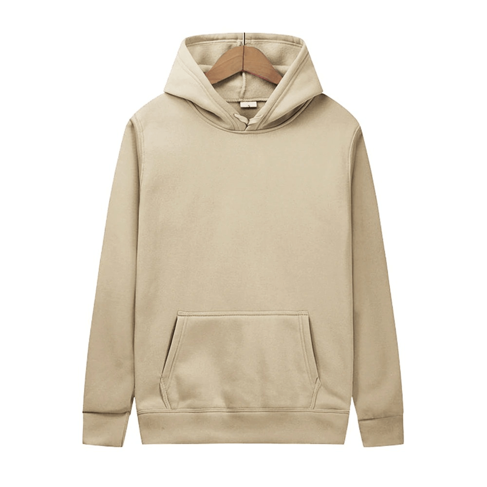 Solid color women's hoodie with pocket front, casual style, full sleeves, and hooded collar, perfect for a cozy look.